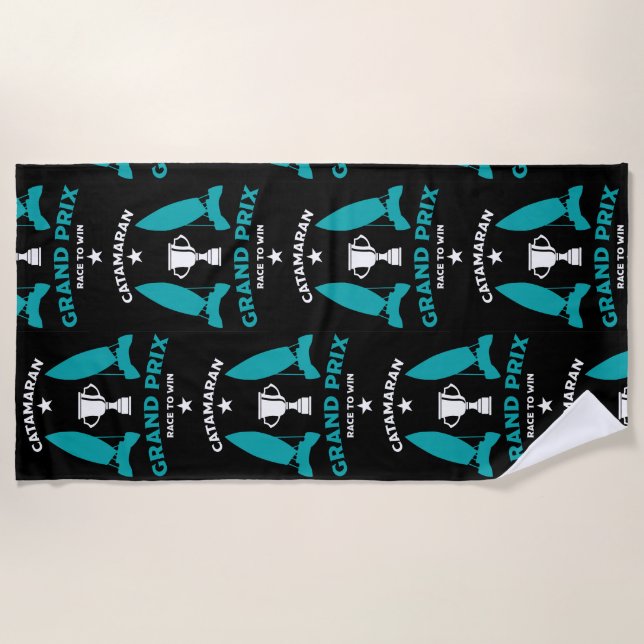 Catermaran Hydrofoil Sailboat Racing Beach Towel (Front)
