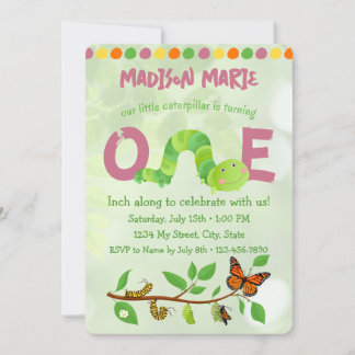 Caterpillar 1st Birthday Invitation