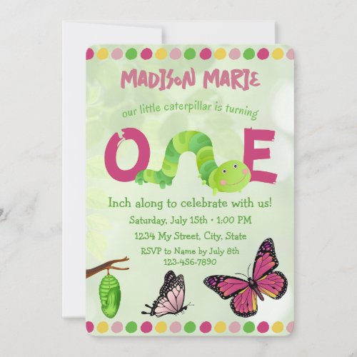 Caterpillar 1st Birthday Invitation