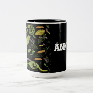 Caterpillar and leaves Personalized Two-Tone Coffee Mug
