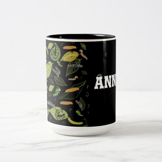 Caterpillar and leaves Personalized Two-Tone Coffee Mug (Center)