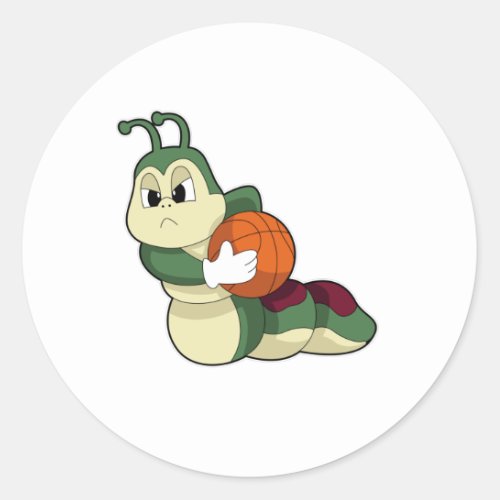 Caterpillar as Basketball player with Basketball Classic Round Sticker