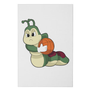 Caterpillar as Basketball player with Basketball Faux Canvas Print