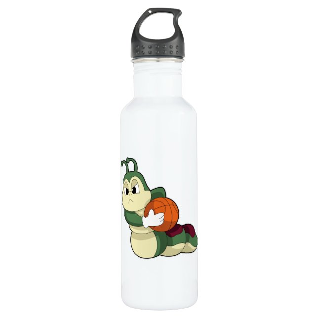 Caterpillar as Basketball player with Basketball Stainless Steel Water Bottle (Front)