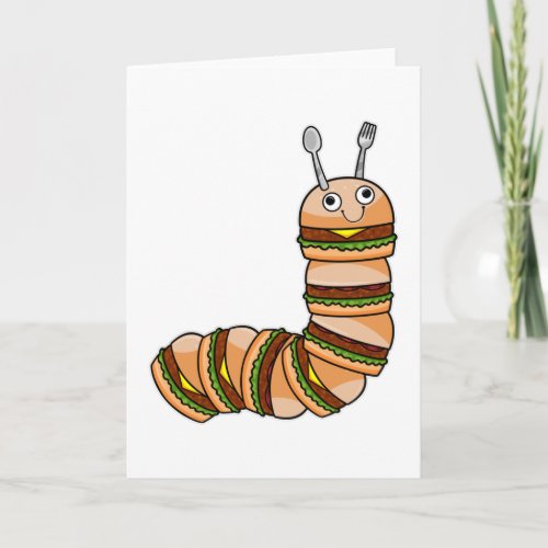 Caterpillar as Cheeseburger with Beef  Salad Card