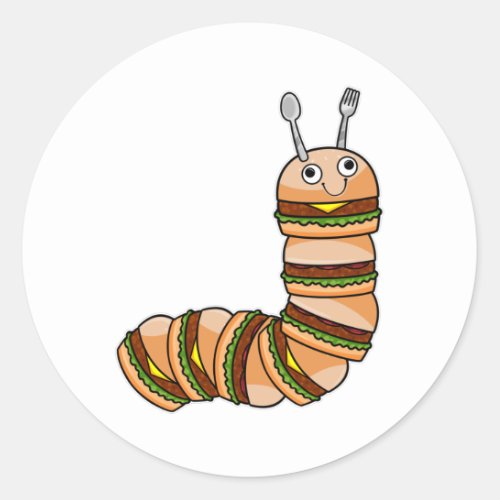 Caterpillar as Cheeseburger with Beef  Salad Classic Round Sticker