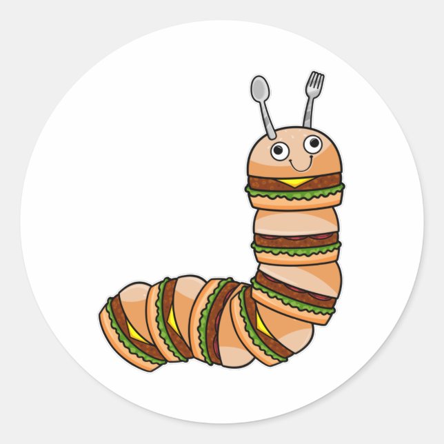 Caterpillar as Cheeseburger with Beef & Salad Classic Round Sticker (Front)