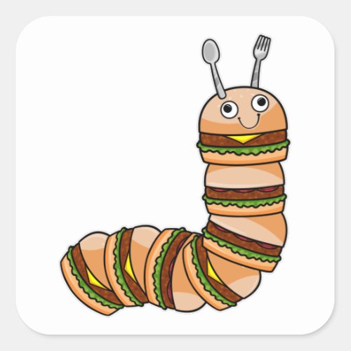 Caterpillar as Cheeseburger with Beef  Salad Square Sticker