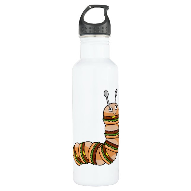 Caterpillar as Cheeseburger with Beef & Salad Stainless Steel Water Bottle (Front)