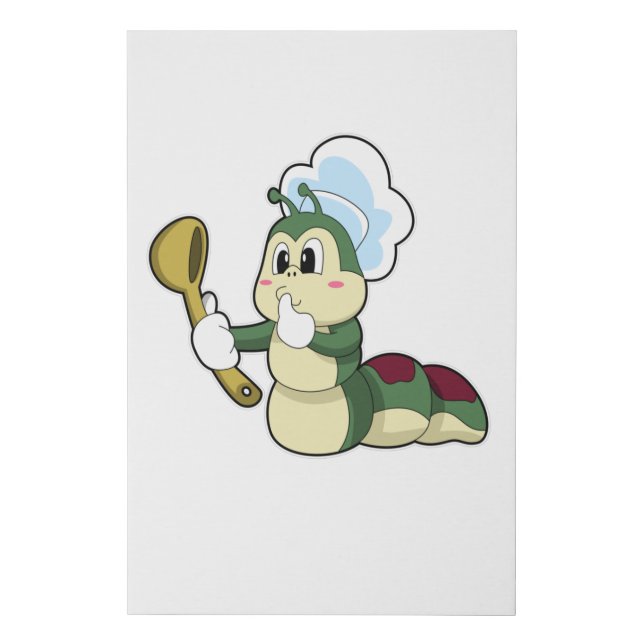 Caterpillar as Chef with Wooden spoon Faux Canvas Print (Front)