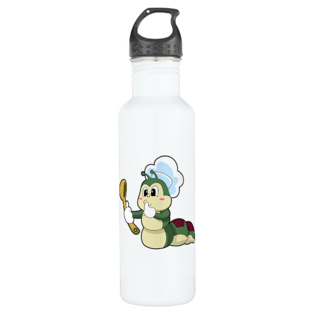 Caterpillar as Chef with Wooden spoon Stainless Steel Water Bottle (Front)