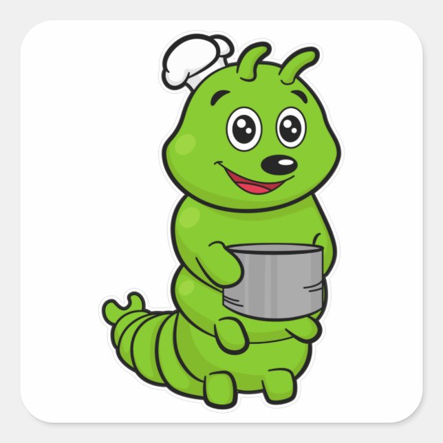 Caterpillar as Cook with Cooking pot Square Sticker (Front)