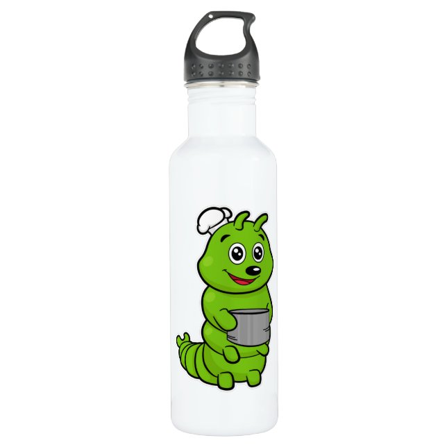 Caterpillar as Cook with Cooking pot Stainless Steel Water Bottle (Front)