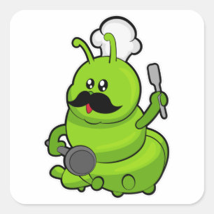 Caterpillar as Cook with Mustache Square Sticker