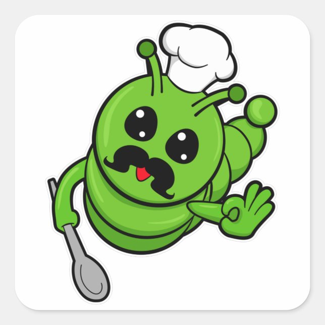 Caterpillar as Cook with Spoon Square Sticker (Front)