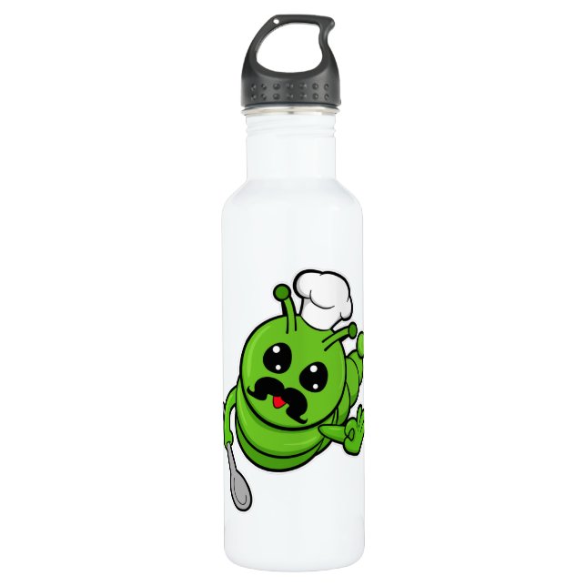 Caterpillar as Cook with Spoon Stainless Steel Water Bottle (Front)