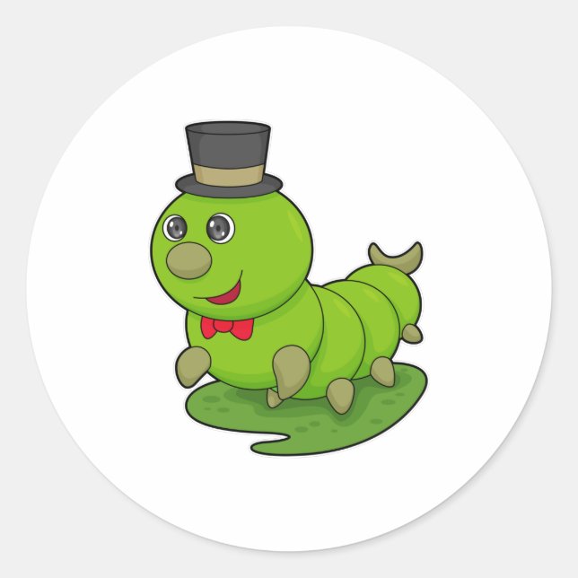 Caterpillar as Gentleman with Cylinder Classic Round Sticker (Front)