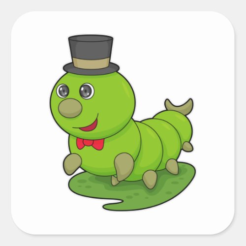 Caterpillar as Gentleman with Cylinder Square Sticker