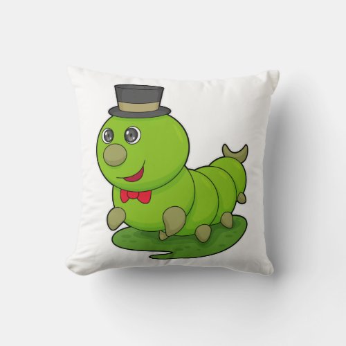 Caterpillar as Gentleman with Cylinder Throw Pillow