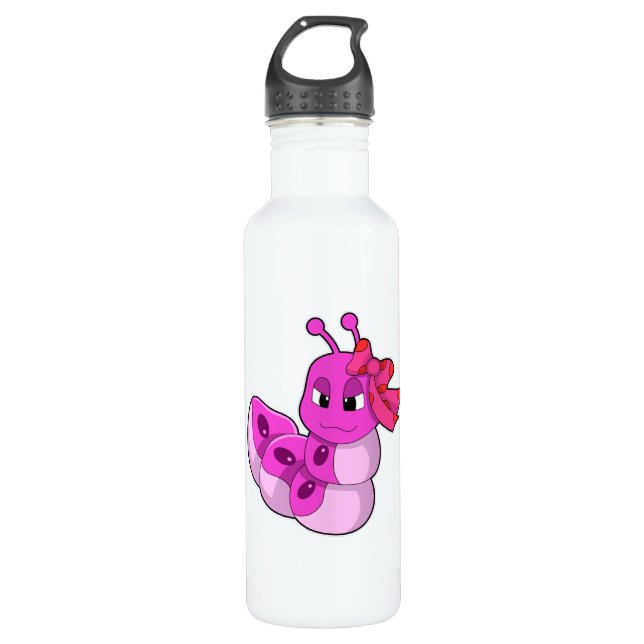 Caterpillar as Girl with Ribbon Stainless Steel Water Bottle (Front)