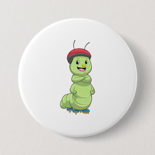 Caterpillar as Inline skater with Roller skates.pn Button (Front)