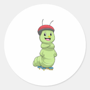 Caterpillar as Inline skater with Roller skates.pn Classic Round Sticker