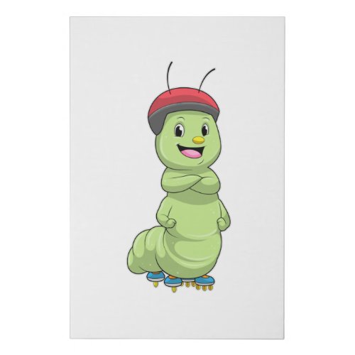 Caterpillar as Inline skater with Roller skatespn Faux Canvas Print