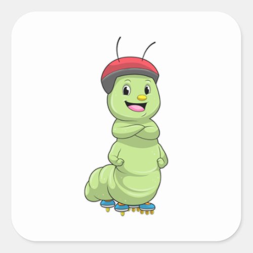 Caterpillar as Inline skater with Roller skatespn Square Sticker
