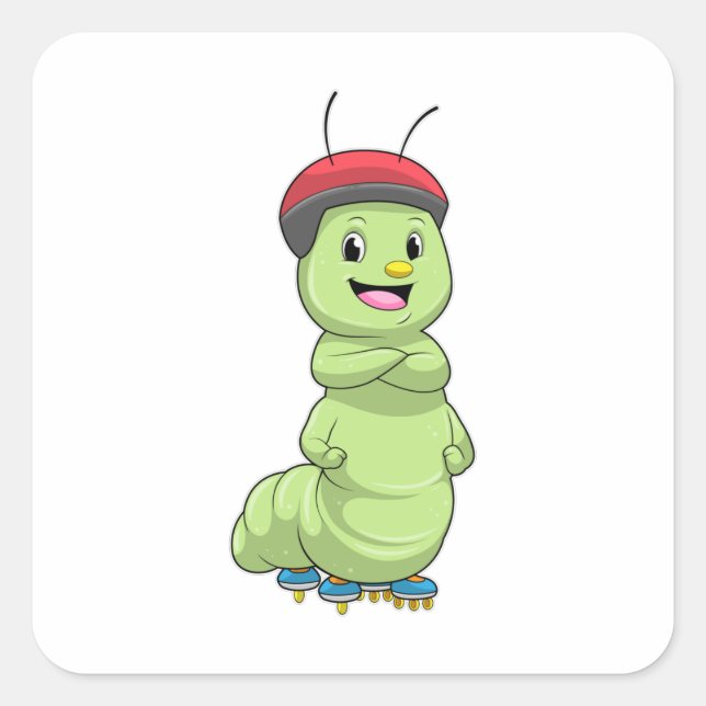 Caterpillar as Inline skater with Roller skates.pn Square Sticker (Front)