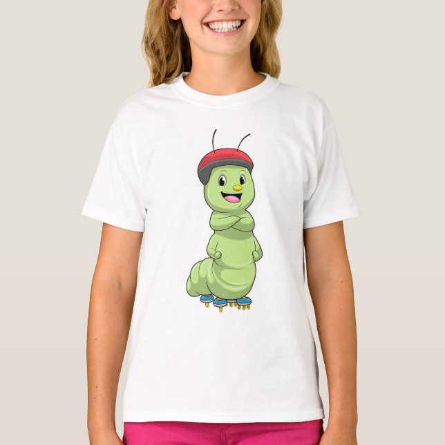Caterpillar as Inline skater with Roller skates.pn T-Shirt (Front)