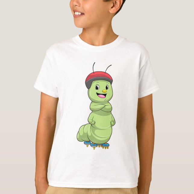 Caterpillar as Inline skater with Roller skates.pn T-Shirt (Front)