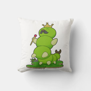 Caterpillar as King with Crown Throw Pillow
