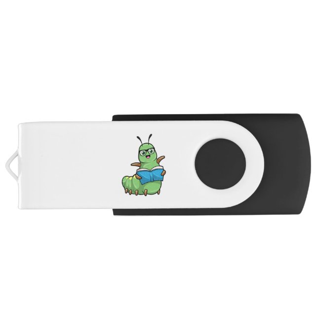 Caterpillar as Nerd with Book & Glasses Flash Drive (Back)