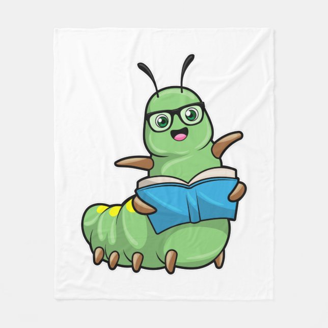 Caterpillar as Nerd with Book & Glasses Fleece Blanket (Front)