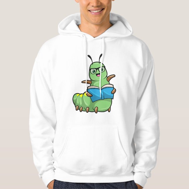 Caterpillar as Nerd with Book & Glasses Hoodie (Front)