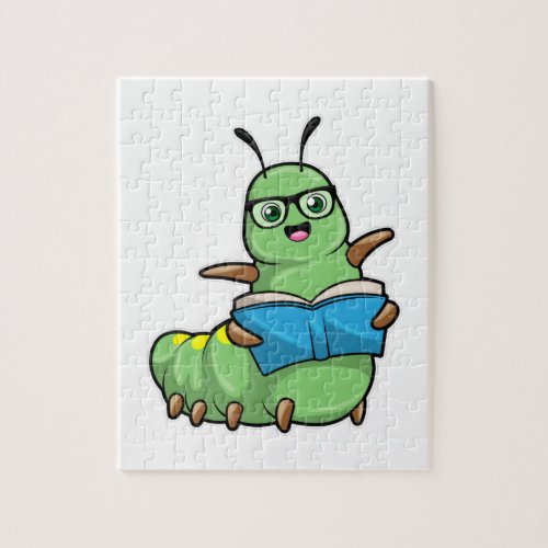 Caterpillar as Nerd with Book  Glasses Jigsaw Puzzle