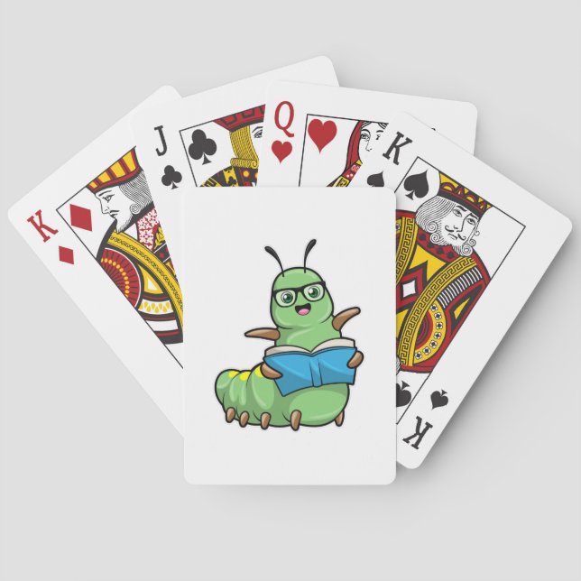 Caterpillar as Nerd with Book & Glasses Poker Cards (Back)
