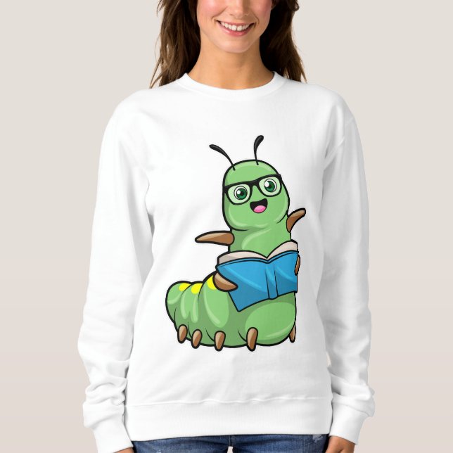 Caterpillar as Nerd with Book & Glasses Sweatshirt (Front)