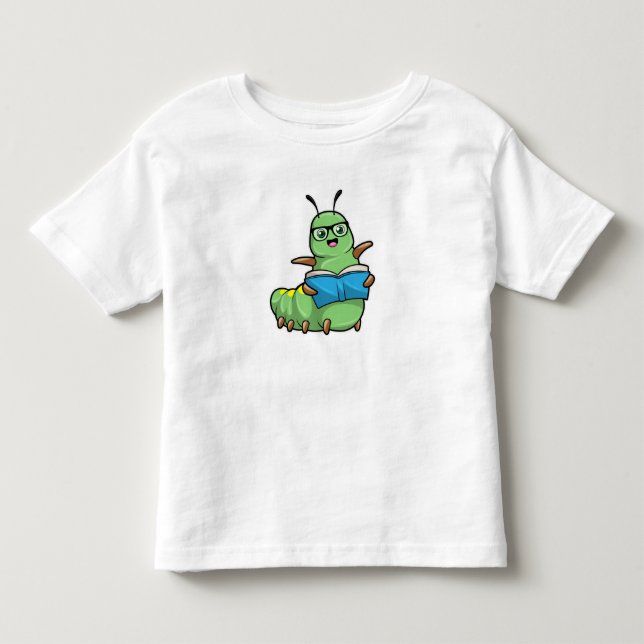 Caterpillar as Nerd with Book & Glasses Toddler T-shirt (Front)