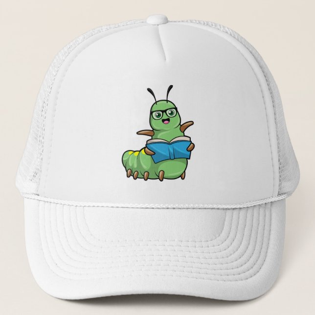 Caterpillar as Nerd with Book & Glasses Trucker Hat (Front)