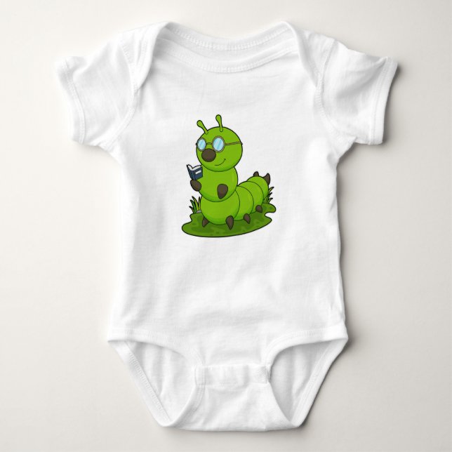 Caterpillar as Nerd with Glasses & Book Baby Bodysuit (Front)