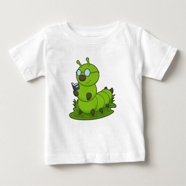 Caterpillar as Nerd with Glasses & Book Baby T-Shirt (Front)