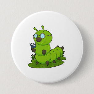 Caterpillar as Nerd with Glasses & Book Button