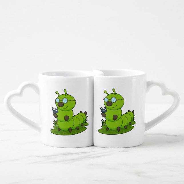 Caterpillar as Nerd with Glasses & Book Coffee Mug Set (Front Nesting)