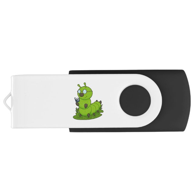 Caterpillar as Nerd with Glasses & Book Flash Drive (Back)