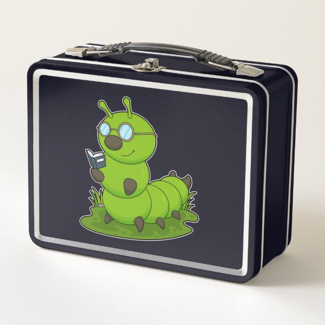 Caterpillar as Nerd with Glasses & Book Metal Lunch Box (Front)