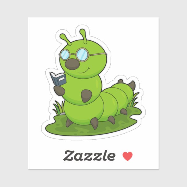Caterpillar as Nerd with Glasses & Book Sticker (Sheet)