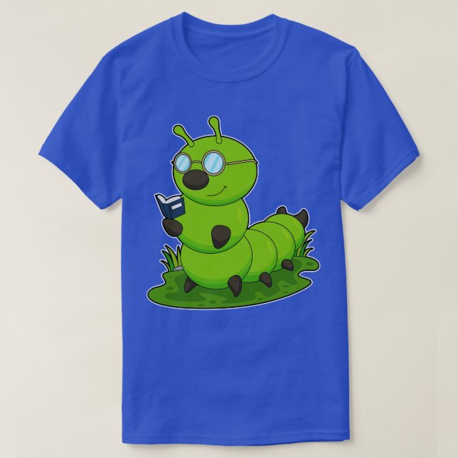 Caterpillar As Nerd With Glasses  Book  T-Shirt (Design Front)
