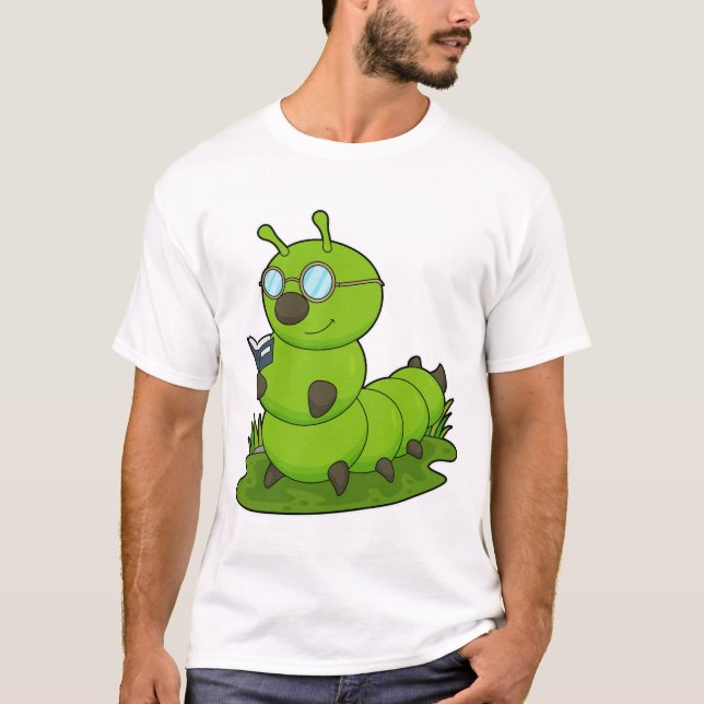 Caterpillar as Nerd with Glasses & Book T-Shirt (Front)