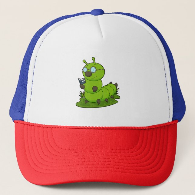 Caterpillar as Nerd with Glasses & Book Trucker Hat (Front)